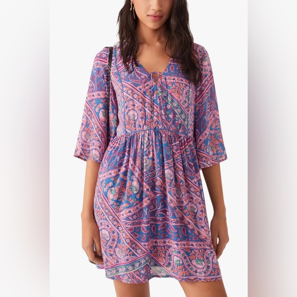 Ba&sh Fleur Dress soft blue and pink paisley print